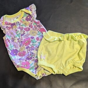 Floral Print Baby Romper and Shorts Set
